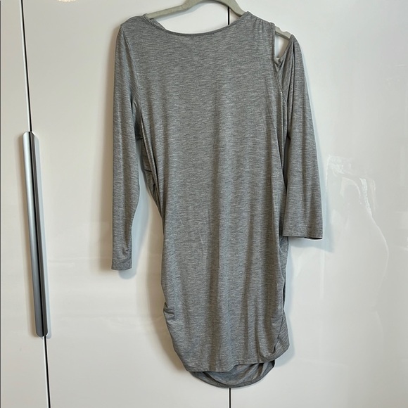 BRIAN BAILEY NWOT Grey Cotton Dress Cut Out Long Sleeve Jersey Fitted, Size XL - Picture 5 of 11